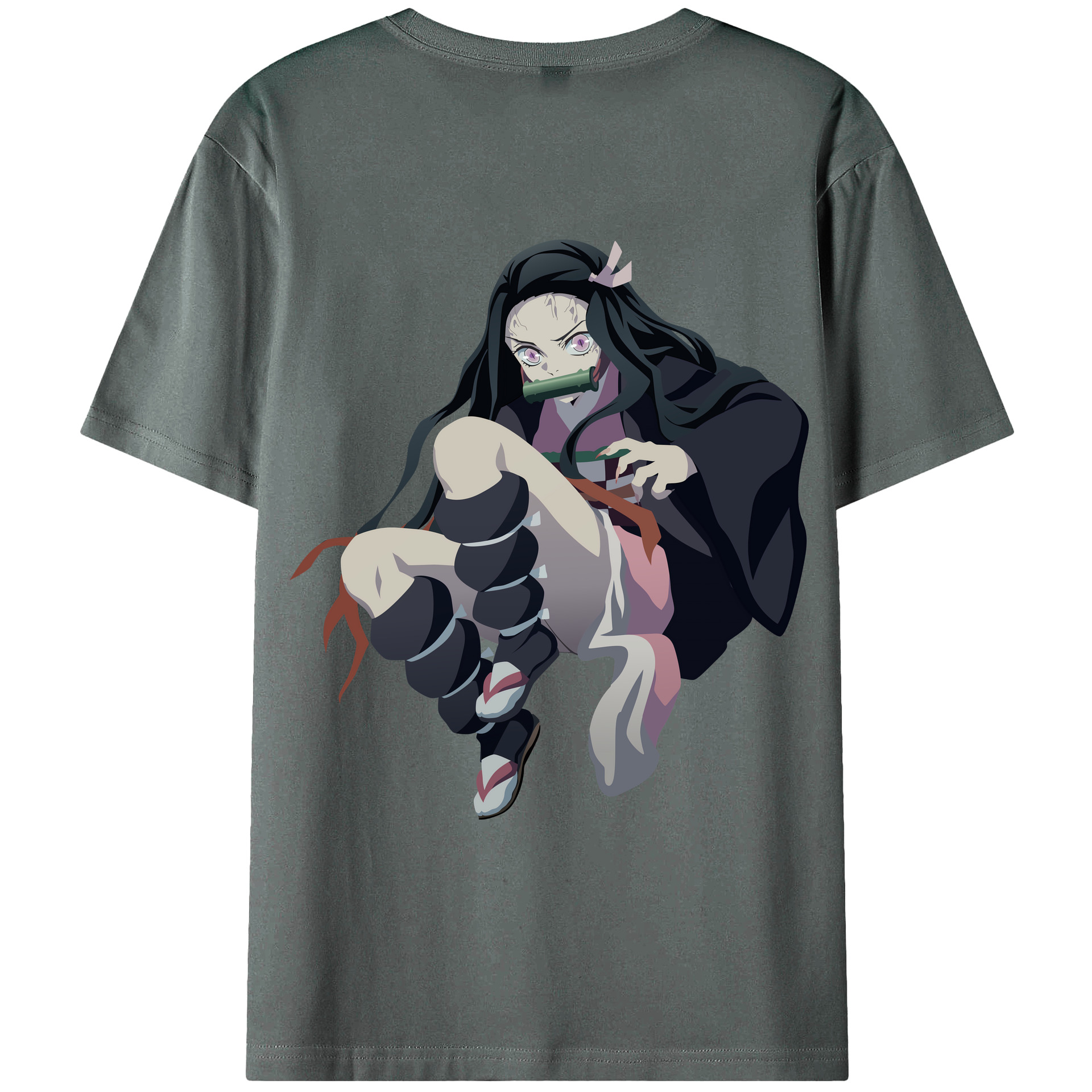 （画像用） 鬼滅の刃（きめつのやいば）竈門 禰󠄀豆子／かまど ねずこ Kamado Nezuko 綿100％ メンズ半袖Tシャツ（バックプリント） 通気性
